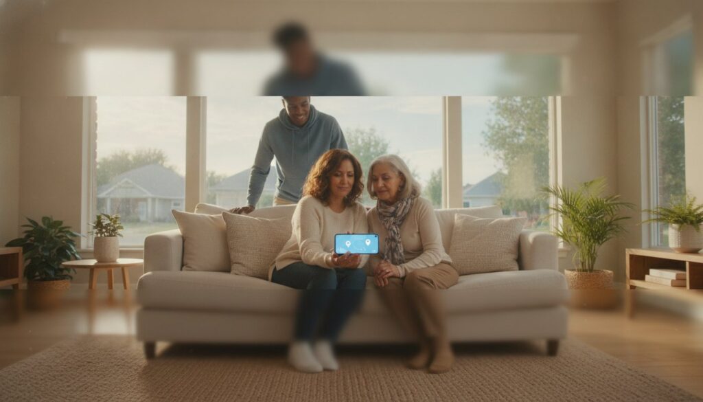 Family discussing safety through location sharing